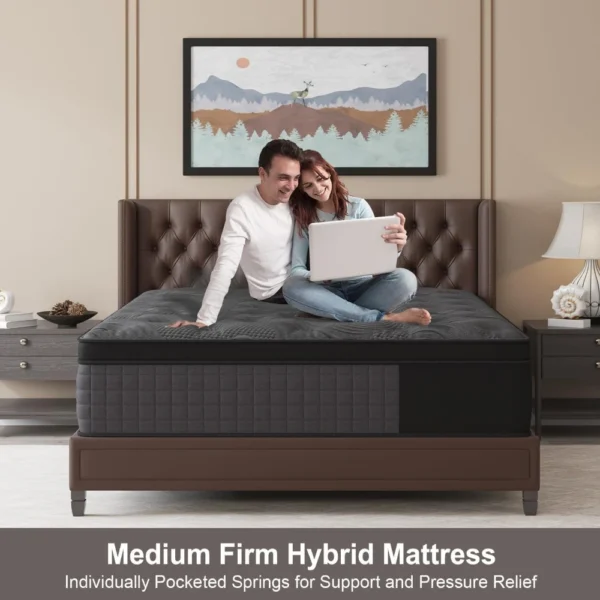 Queen Mattress, 14 Inch Hybrid Mattress with Gel Memory Foam and Individually Pocket Innerspring Euro Top Mattresses Medium Firm - Image 2