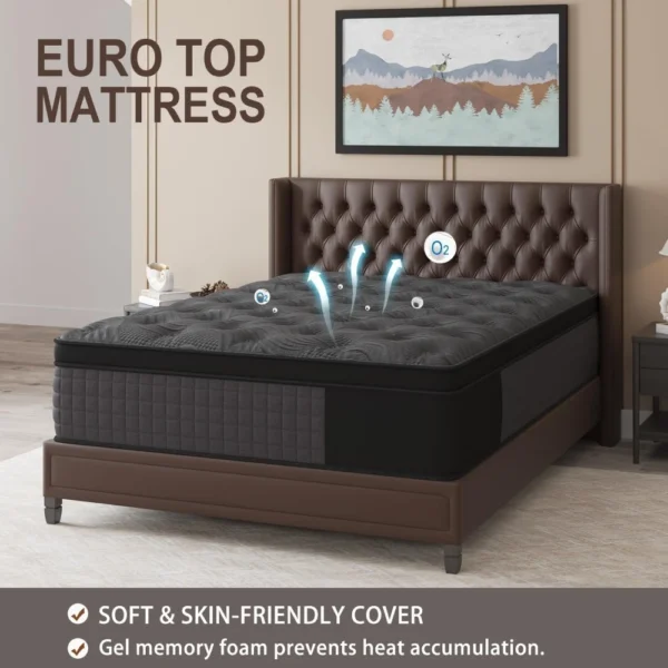 Queen Mattress, 14 Inch Hybrid Mattress with Gel Memory Foam and Individually Pocket Innerspring Euro Top Mattresses Medium Firm - Image 3