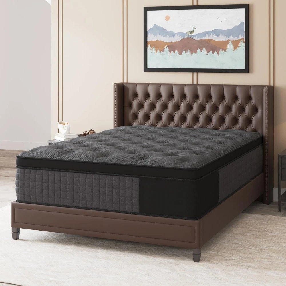 Queen Mattress, 14 Inch Hybrid Mattress with Gel Memory Foam and Individually Pocket Innerspring Euro Top Mattresses Medium Firm