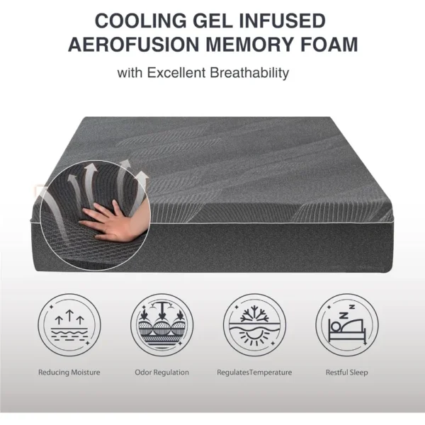 Queen Mattress 12 Inch Charcoal Memory Foam Mattress in a Box, Fiberglass Free, Gel Double Mattress, Mattress - Image 5