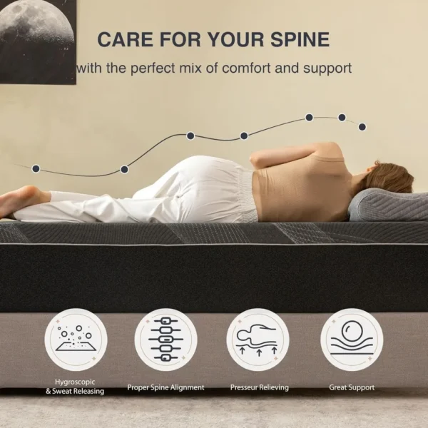 Queen Mattress 12 Inch Charcoal Memory Foam Mattress in a Box, Fiberglass Free, Gel Double Mattress, Mattress - Image 4
