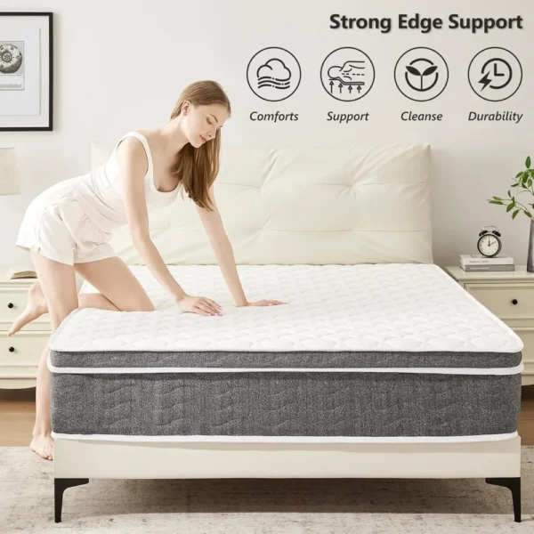 Queen Mattress, 12 Inch Hybrid Mattress - Pocketed Coils - Targeted Pressure Relief, Advanced Motion Isolation, Mattresses - Image 5