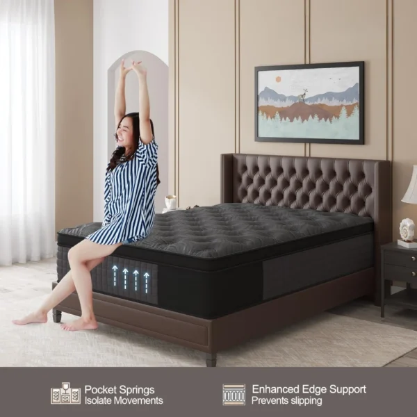 Queen Mattress, 14 Inch Hybrid Mattress with Gel Memory Foam and Individually Pocket Innerspring Euro Top Mattresses Medium Firm - Image 4